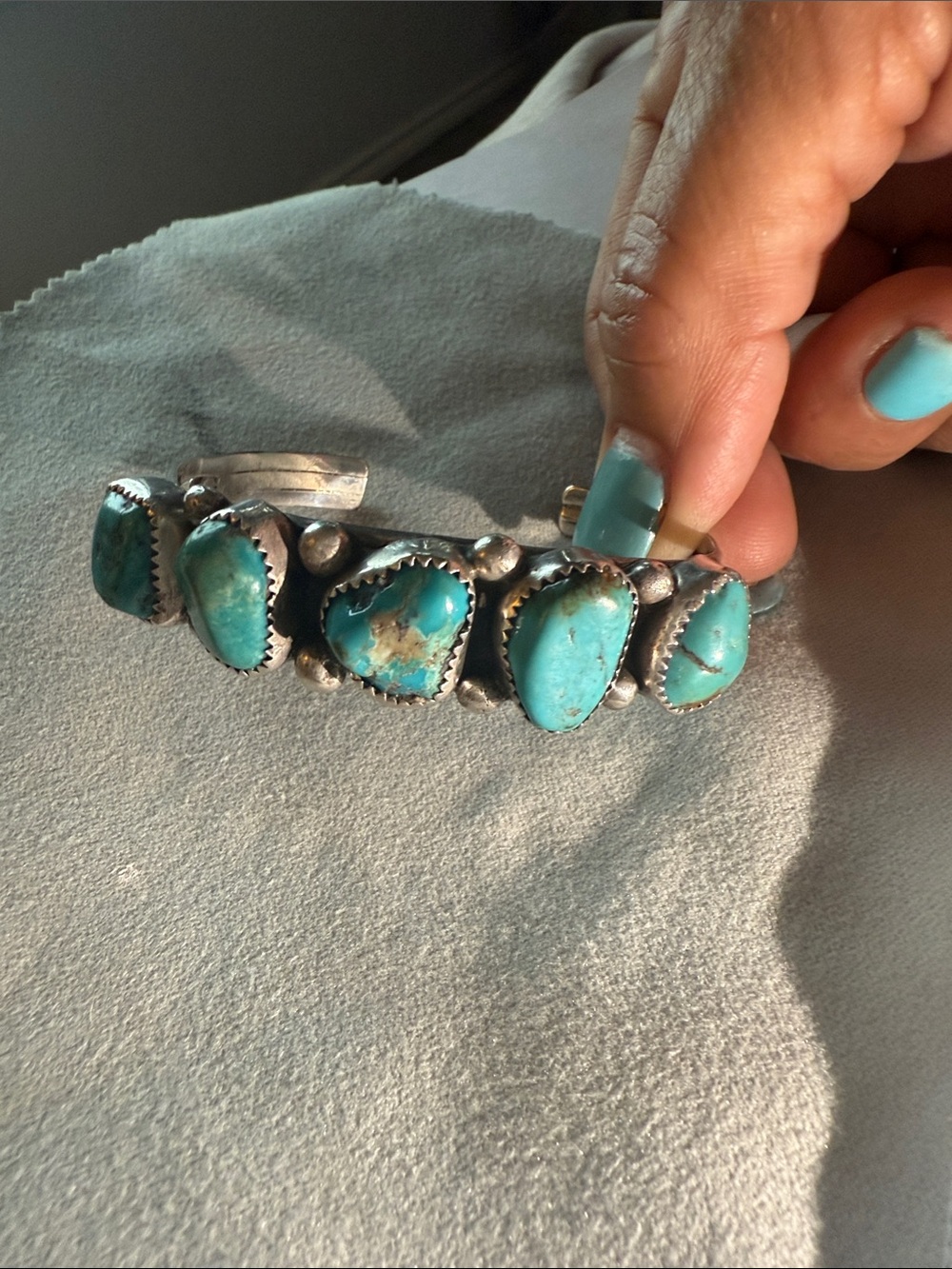 Turquoise Multi-Stone sterling Silver Cuff Bracelet - Blue Turquoise